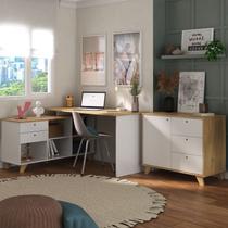 Conjunto 2 Peças Escrivaninha em L Gold com Balcão Lugano Olmo Branco Conjunto 2 Peças Escrivaninha em L Gold com Balcão Lugano Olmo Branco