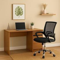Conjunto 2 Peças Escrivaninha Office Morada Com Cadeira Escritorio Diretor Tela Mesh Tok Preto Amêndola Grafito