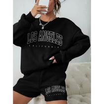 Conjunto 2 Peças Feminino Gola Careca E Short Moletom Estampado Los Angeles Conjunto 2 Peças Feminino Gola Careca E Short Moletom Estampado Los Angeles