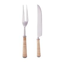 Conjunto 2 Peças Garfo e Faca de Aço Inox para Assados com Cabo em Rattan Wolff