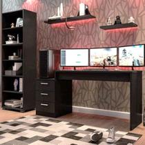 Conjunto 2 Peças Mesa Escrivaninha Gamer e Estante 5 Prateleiras Preto Conjunto 2 Peças Mesa Escrivaninha Gamer e Estante 5 Prateleiras Preto