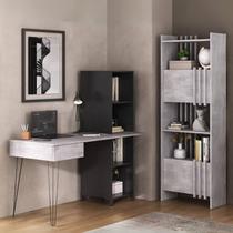 Conjunto 2 Peças no Estilo Industrial com Escrivaninha Fusion e Estante Alta Arbos Concreto Preto Cinza Artany