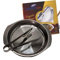Conjunto 2 Peças P/ Tigela Bowl Pote Servir Massa C/ Pegador Aço Inox Premium