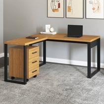 Conjunto 2 Peças para Escritório Office com Mesa Escrivaninha em L e Gaveteiro 100% 3 Gavetas 157,5cm Industrial Freijó E Preto