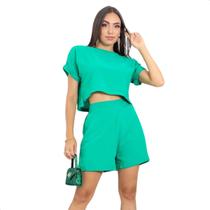 Conjunto 2 Peças Short Cropped Em Viscolinho Feminino Verão