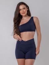 Conjunto 2 Peças Top Um Ombro Só Sem Bojo Mula Manca E Short Transpassado Suplex Cós V Fitness Feminino Academia Treino Corrida RLC Modas