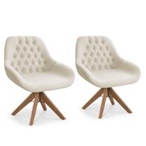Conjunto 2 Poltrona Base Giratória Madeira Capitonê Pandora
