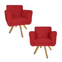 Conjunto 2 Poltrona Decorativa Com Base Giratória De Madeira Isabella Corano Vermelho - LM DECOR Conjunto 2 Poltrona Decorativa Com Base Giratória De Madeira Isabella Corano Vermelho - LM DECOR