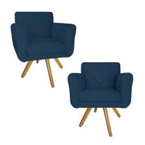 Conjunto 2 Poltrona Decorativa Com Base Giratória De Madeira Isabella Suede Azul Marinho - LM DECOR