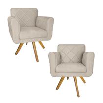 Conjunto 2 Poltrona Decorativa Com Base Giratória De Madeira Isabella Suede Bege - LM DECOR Conjunto 2 Poltrona Decorativa Com Base Giratória De Madeira Isabella Suede Bege - LM DECOR