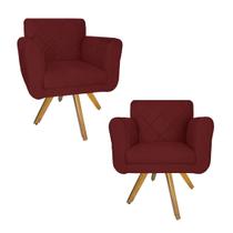 Conjunto 2 Poltrona Decorativa Com Base Giratória De Madeira Isabella Suede Vermelho Bordô - LM DECOR