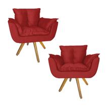 Conjunto 2 Poltrona Estofada Base Giratória De Madeira Clínica Opala Suede Vermelho - LM DECOR