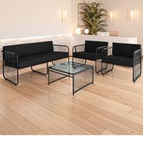 Conjunto 2 Poltronas 1 Namoradeira e 1 Mesa de Centro Córdova em Aço Carbono e Fibra Sintética Acesse Móveis