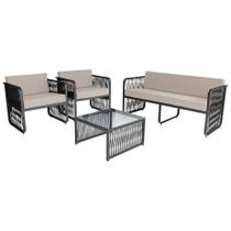 Conjunto 2 Poltronas 1 Namoradeira e 1 Mesa de Centro Santiago em Alumínio e Corda Náutica Acesse Móveis