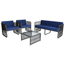 Conjunto 2 Poltronas 1 Namoradeira e 1 Mesa de Centro Santiago em Alumínio e Corda Náutica Acesse Móveis