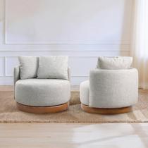Conjunto 2 Poltronas Base Fixa e Estofada com Almofadas Decorativas Vilani Yescasa Marrom/Cinza Claro