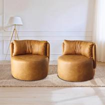 Conjunto 2 Poltronas Base Fixa e Estofada Lizzy Yescasa Marrom Caramelo Conjunto 2 Poltronas Base Fixa e Estofada Lizzy Yescasa Marrom Caramelo