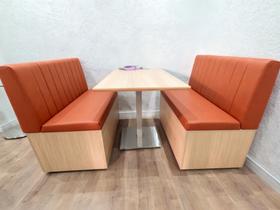 Conjunto 2 poltronas booth amadeirada e 1 mesa mdf 18 lanchonete Conjunto 2 poltronas booth amadeirada e 1 mesa mdf 18 lanchonete