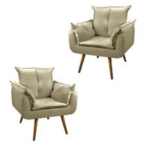 Conjunto 2 Poltronas Cadeira Decorativa Opala Suede Bege