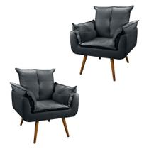 Conjunto 2 Poltronas Cadeira Decorativa Opala Suede Cinza