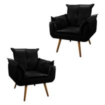 Conjunto 2 Poltronas Cadeira Decorativa Opala Suede Preto