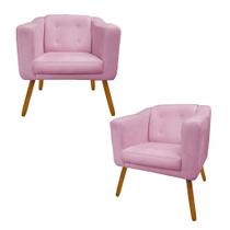 Conjunto 2 Poltronas Cadeira Decorativa Quarto Lavinia Corano Rosa Claro - DL Decor