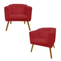 Conjunto 2 Poltronas Cadeira Decorativa Quarto Lavinia Corano Vermelho - DL Decor