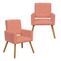 Conjunto 2 Poltronas Cadeira Estofada Decorativa Camila Suede Coral - INCASA DECOR