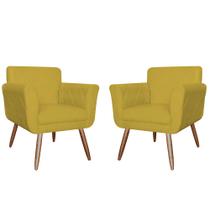 Conjunto 2 Poltronas Cadeiras Isabella Sala de Estar Corano Amarelo - INCASA DECOR