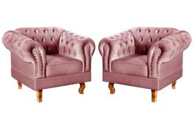 Conjunto 2 Poltronas Chesterfield Dom Pedro Decoração Sala Recepção Retrô Rosa Rose Conjunto 2 Poltronas Chesterfield Dom Pedro Decoração Sala Recepção Retrô Rosa Rose