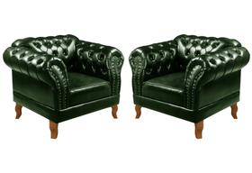 Conjunto 2 Poltronas Chesterfield Dom Pedro Decoração Sala Recepção Retrô Verde