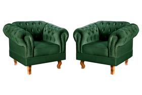 Conjunto 2 Poltronas Chesterfield Dom Pedro Decoração Sala Recepção Retrô Verde
