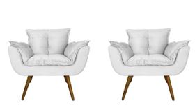 Conjunto 2 Poltronas Decorativa Estofada Para Salão de Beleza Opala Corano Branco - DL Decor