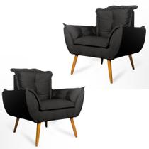 Conjunto 2 Poltronas Decorativa Opala Suede Preto Rocha Móveis