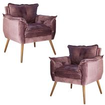 Conjunto 2 Poltronas Decorativa Opalla Plus Pés Palito Suede Rose Sete Estrela