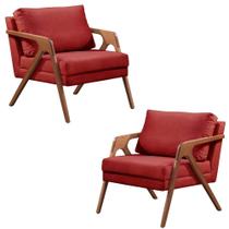 Conjunto 2 Poltronas Decorativa para Sala Mona Luxo Veludo Vermelho Arapol