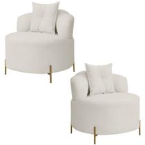 Conjunto 2 Poltronas Decorativas Grecia Linho Bouclê Bege Com Pés De Metal