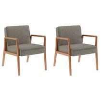 Conjunto 2 Poltronas Decorativas Lara tecido linho Cinza Madeira Nogueira Nobre Conjunto 2 Poltronas Decorativas Lara tecido linho Cinza Madeira Nogueira Nobre