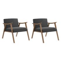 Conjunto 2 Poltronas Decorativas Livia tecido Cinza Escuro Madeira Nogueira Nobre Conjunto 2 Poltronas Decorativas Livia tecido Cinza Escuro Madeira Nogueira Nobre