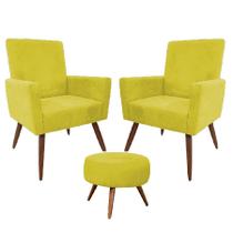Conjunto 2 Poltronas Decorativas Nina Amarela + Puff - Ws Decor Conjunto 2 Poltronas Decorativas Nina Amarela + Puff - Ws Decor