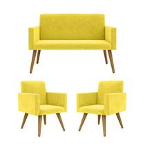 Conjunto 2 Poltronas Decorativas Nina e 1 Namoradeira Pés Palito Suede Amarelo ANF Store