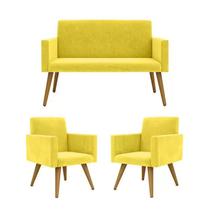 Conjunto 2 Poltronas Decorativas Nina e 1 Namoradeira Pés Palito Suede Amarelo VictoriaDecor Conjunto 2 Poltronas Decorativas Nina e 1 Namoradeira Pés Palito Suede Amarelo VictoriaDecor