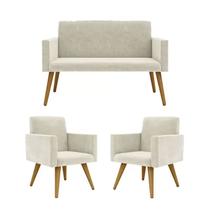 Conjunto 2 Poltronas Decorativas Nina e 1 Namoradeira Pés Palito Suede Bege ANF Store Conjunto 2 Poltronas Decorativas Nina e 1 Namoradeira Pés Palito Suede Bege ANF Store