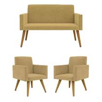 Conjunto 2 Poltronas Decorativas Nina e 1 Namoradeira Pés Palito Suede Capuccino ANF Store Conjunto 2 Poltronas Decorativas Nina e 1 Namoradeira Pés Palito Suede Capuccino ANF Store