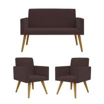 Conjunto 2 Poltronas Decorativas Nina e 1 Namoradeira Pés Palito Suede Marrom ANF Store Conjunto 2 Poltronas Decorativas Nina e 1 Namoradeira Pés Palito Suede Marrom ANF Store