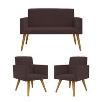 Conjunto 2 Poltronas Decorativas Nina e 1 Namoradeira Pés Palito Suede Marrom VickyDecor Conjunto 2 Poltronas Decorativas Nina e 1 Namoradeira Pés Palito Suede Marrom VickyDecor