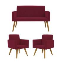Conjunto 2 Poltronas Decorativas Nina e 1 Namoradeira Pés Palito Suede Marsala VictoriaDecor