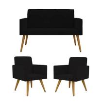 Conjunto 2 Poltronas Decorativas Nina e 1 Namoradeira Pés Palito Suede Preto ANF Store Conjunto 2 Poltronas Decorativas Nina e 1 Namoradeira Pés Palito Suede Preto ANF Store