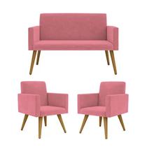 Conjunto 2 Poltronas Decorativas Nina e 1 Namoradeira Pés Palito Suede Rosa Moraes Decor Conjunto 2 Poltronas Decorativas Nina e 1 Namoradeira Pés Palito Suede Rosa Moraes Decor