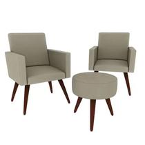 Conjunto 2 Poltronas Decorativas Nina e 1 Puff Redondo Pés Palito Suede Capuccino Moraes Decor